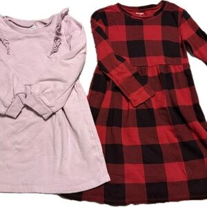 Bundle of 2 Casual Dresses Girls 5T Red Plaid and Lavender Ruffles Sweater Dress